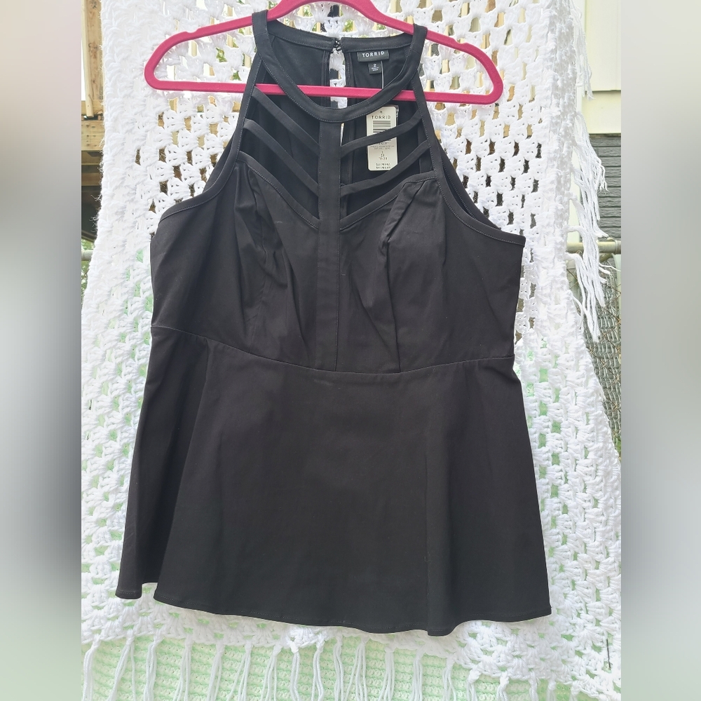 NWT Torrid Size 2 Black High Neck Peplum Top